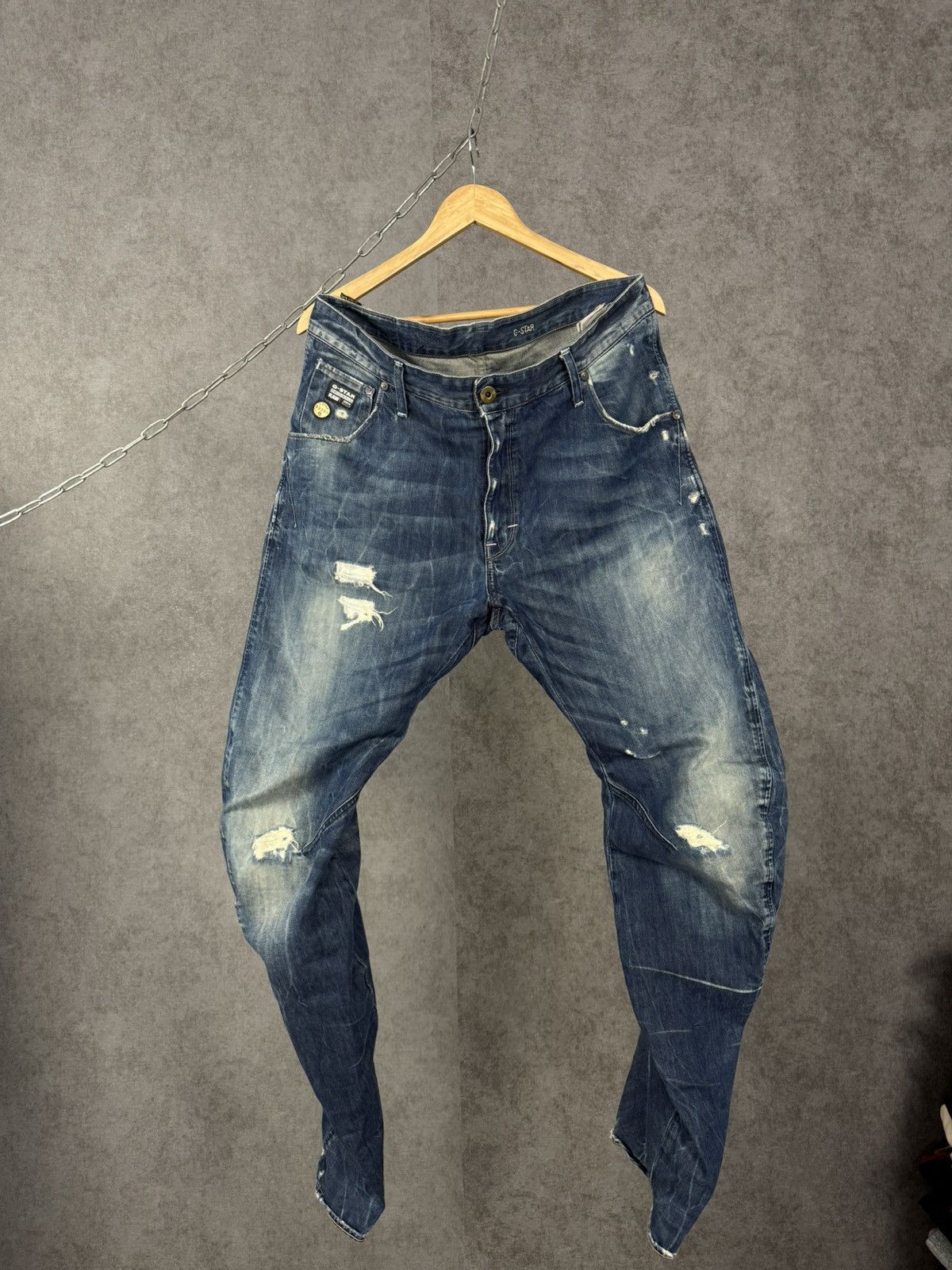 G-Star G Star Raw designer distressed denim asymmetric jeans Size US 33 - 1 Thumbnail