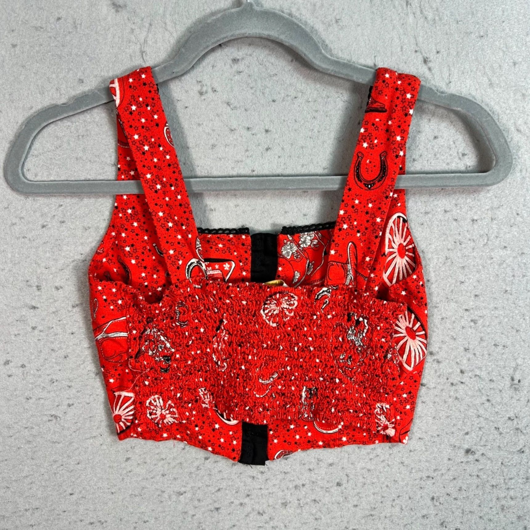Vintage Monteau Los Angeles Crop Top Red & Black Linen Blend Sleeveless Cropped Small Stars Cowgirl Womens Size S Size S / US 4 / IT 40 - 2 Thumbnail