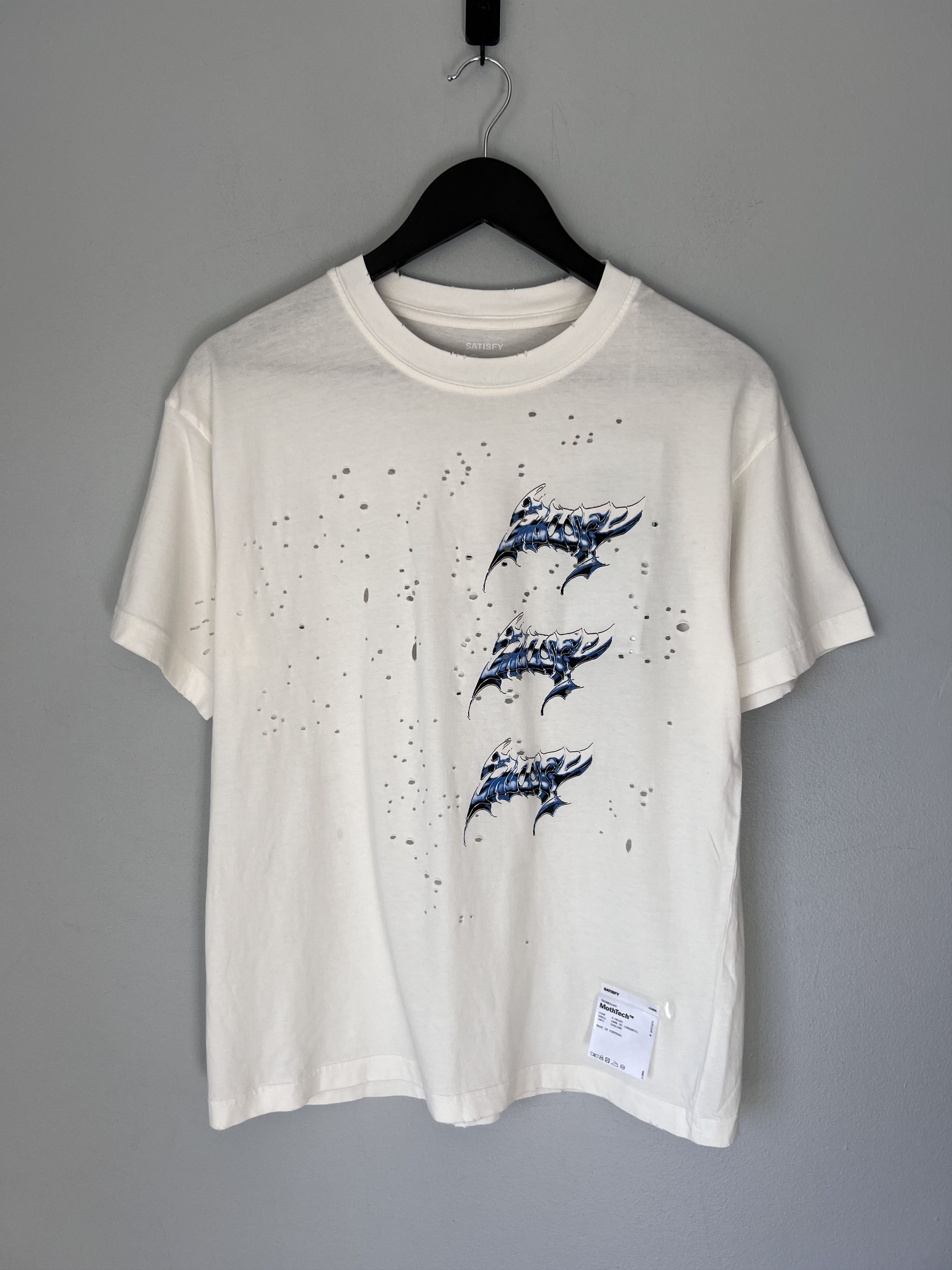 Satisfy Satisfy Running Chrome Logo Mothtech Tee in White Size US S / EU 44-46 / 1 - 1 Thumbnail