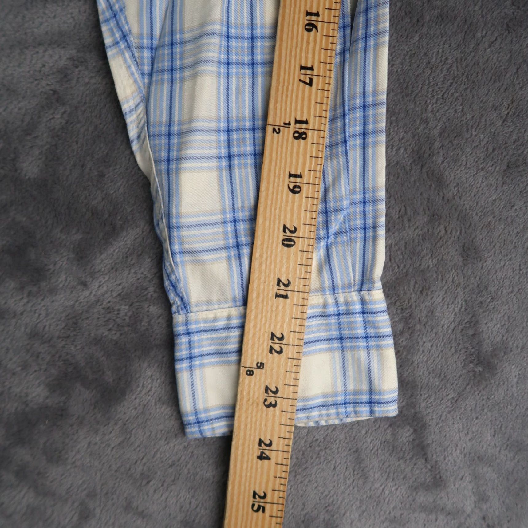 Faconnable Façonnable Men Blue Ivory Plaid Check Long Sleeve Cotton Shirt Sz S Made in USA Size US S / EU 44-46 / 1 - 7 Thumbnail