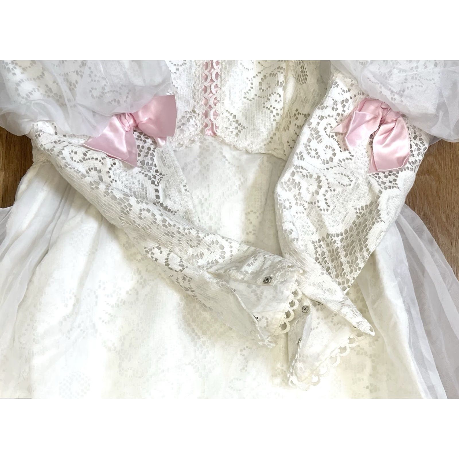 Vintage VINTAGE 1960s Lorrie Deb Dress Ivory Empire Bow Small / Medium Chiffon Edwardian Style Womens Size S / US 4 / IT 40 - 4 Thumbnail