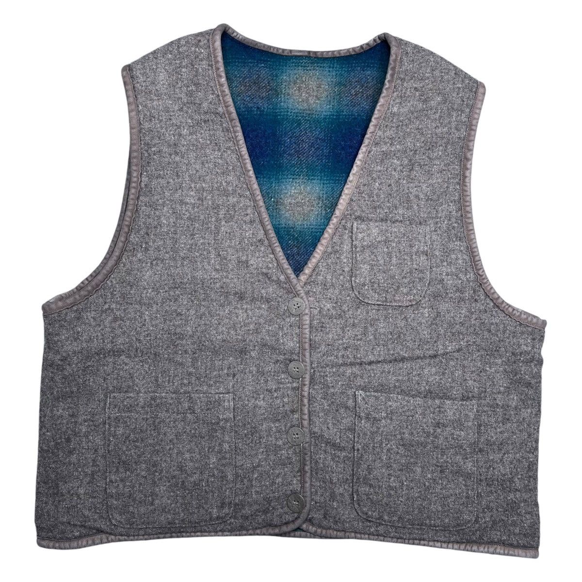 L.L. Bean × Vintage 80s L.L. Bean Green Brown Plaid Wool Reversible Hunting Vest Size XL / US 12-14 / IT 48-50 - 4 Thumbnail