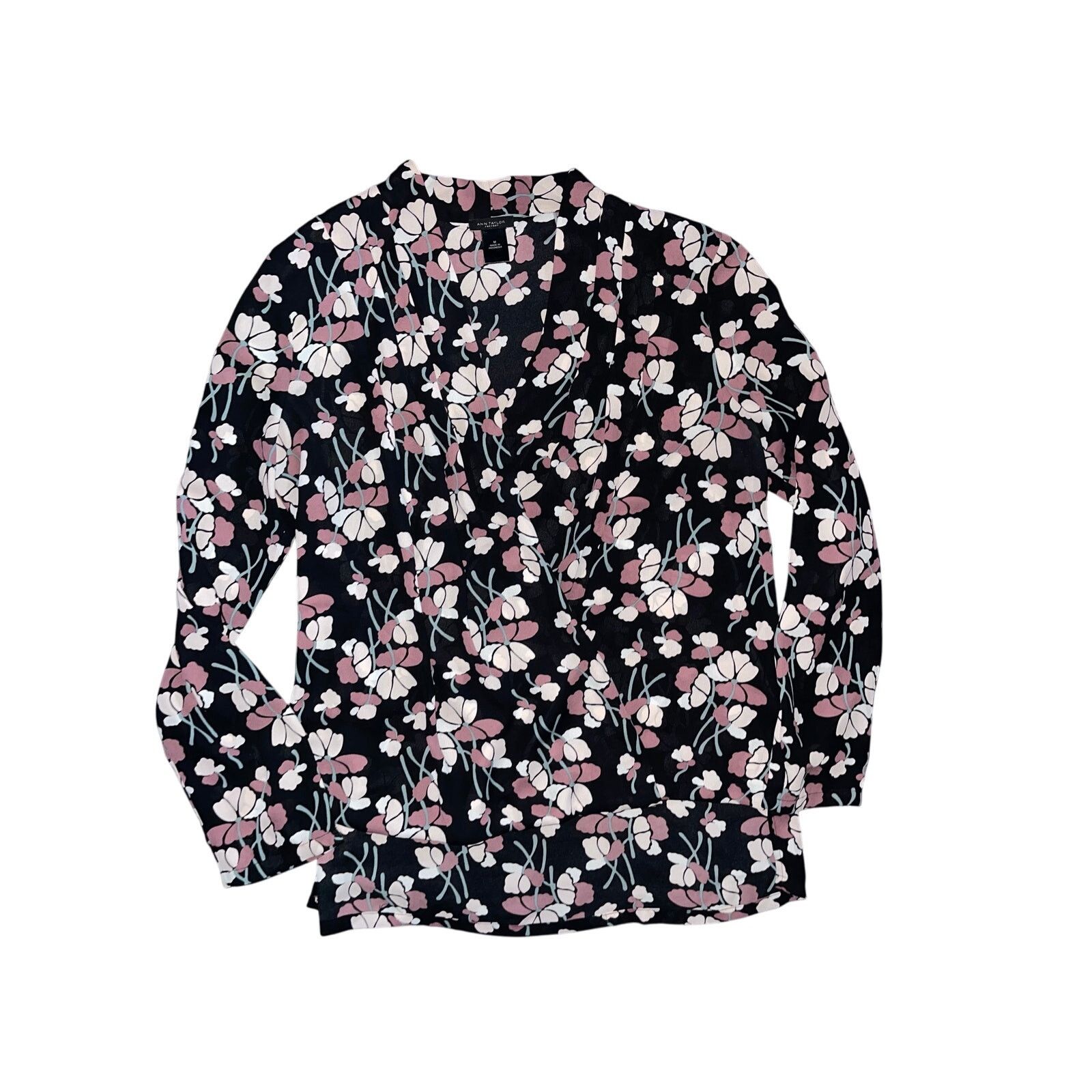 Ann Taylor Floral faux wrapped long sleeve blouse SZ M brunch botanical Size M / US 6-8 / IT 42-44 - 2 Thumbnail
