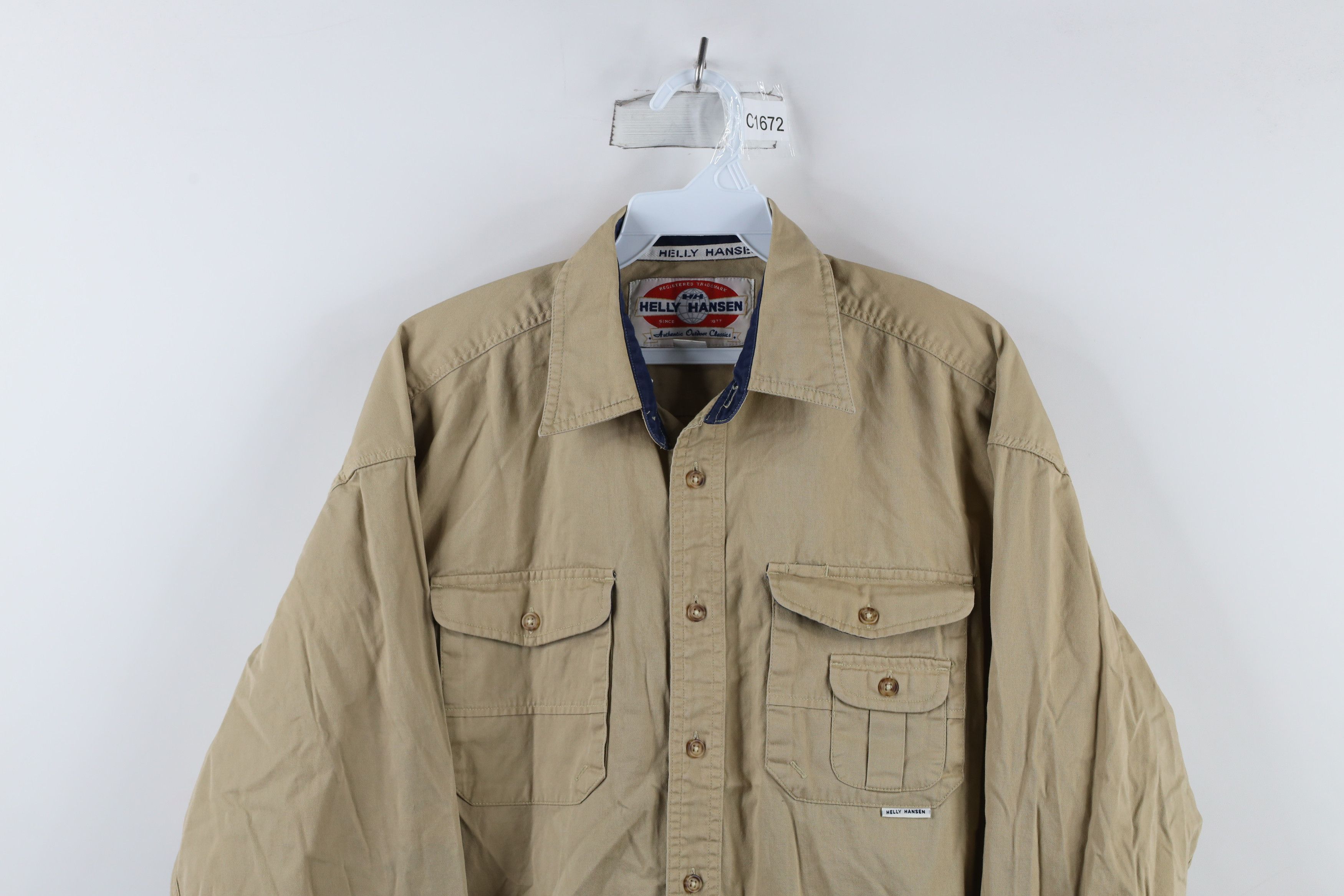 Helly Hansen × Vintage Vintage 90s Helly Hansen Spell Out Button Shirt Beige Size US M / EU 48-50 / 2 - 2 Thumbnail