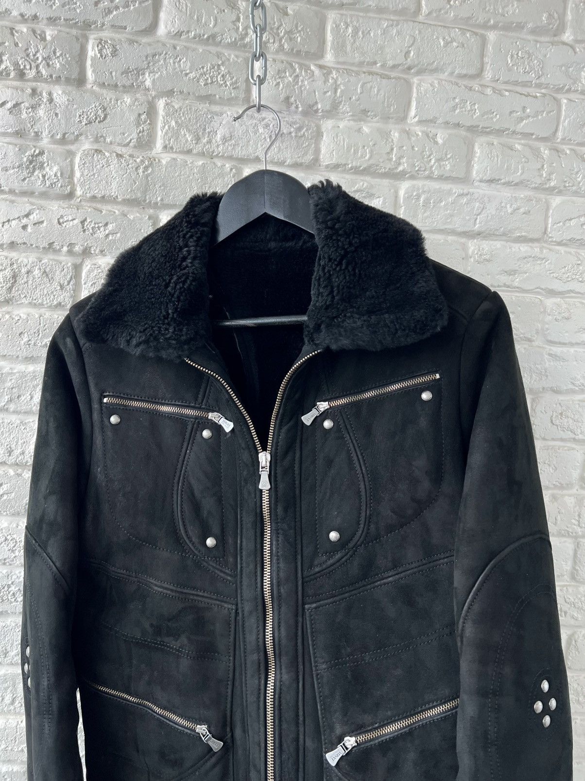 Versace VERSACE Shearling Suede Black Zip Coat Jackey Size M / US 6-8 / IT 42-44 - 4 Thumbnail