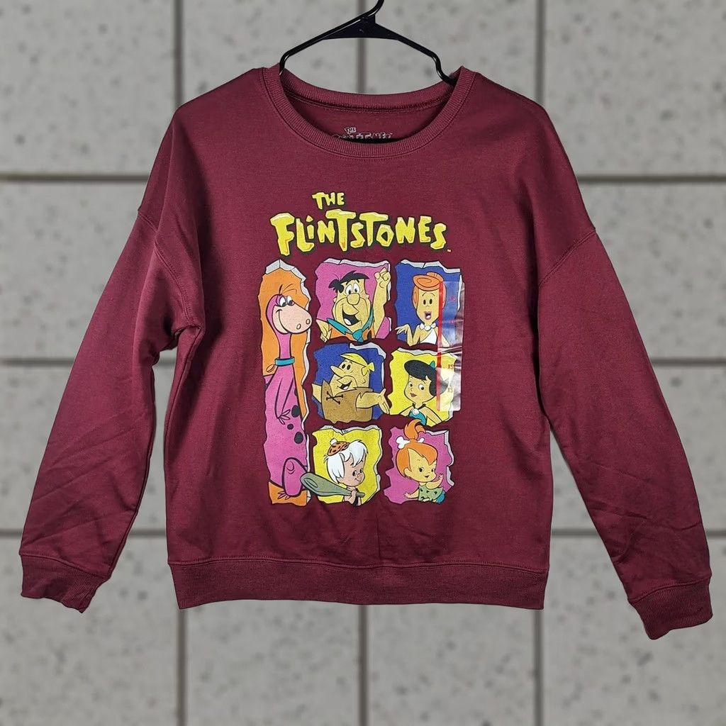 Vintage The Flintstones Womens Graphic Sweatshirt XS Crewneck Maroon Cartoon Logo Pullover Sweatshirt Womens Size XS / US 0-2 / IT 36-38 - 1 Thumbnail