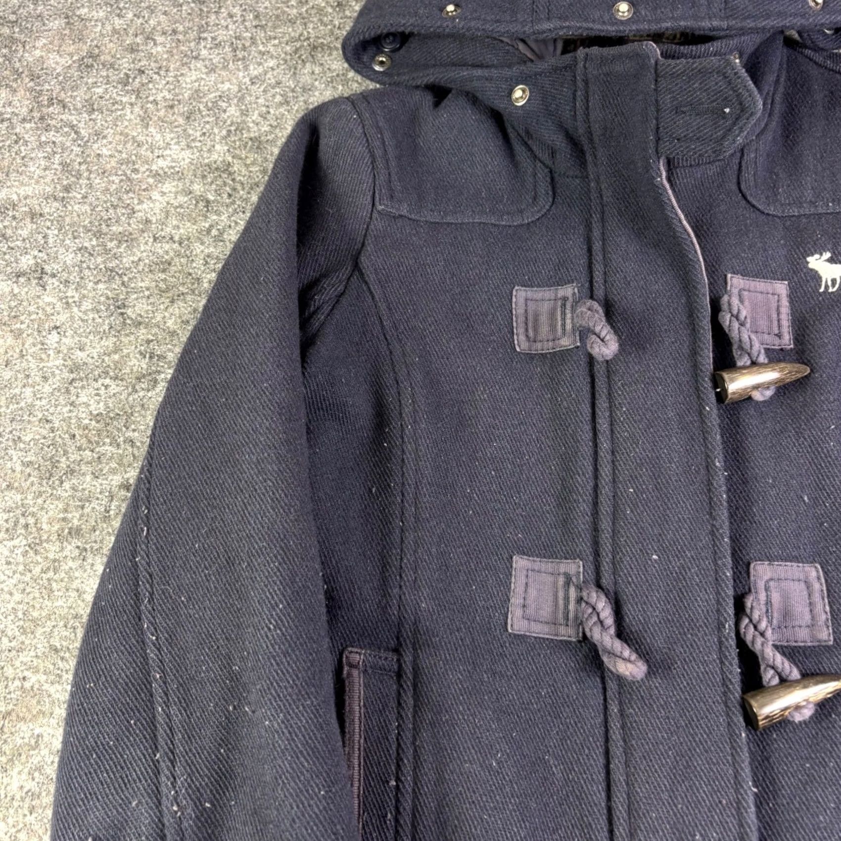 Abercrombie & Fitch Abercrombie & Fitch Womens Short Duffle Coat Hooded Navy Blue Wool Blend Toggle Zipper Coat 90s Size S / US 4 / IT 40 - 6 Thumbnail