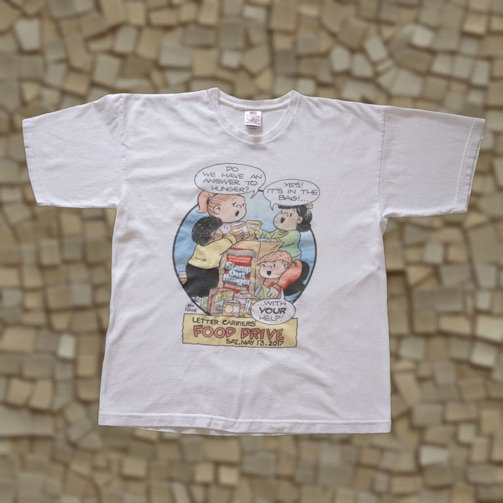 Etro VINTAGE Bayside T-Shirt Art 90s Retro CARTOON USA MADE White Cotton Short Sleeve Crew Neck Men L 21" Pit to Pit 26" Length Size US L / EU 52-54 / 3 - 1 Thumbnail