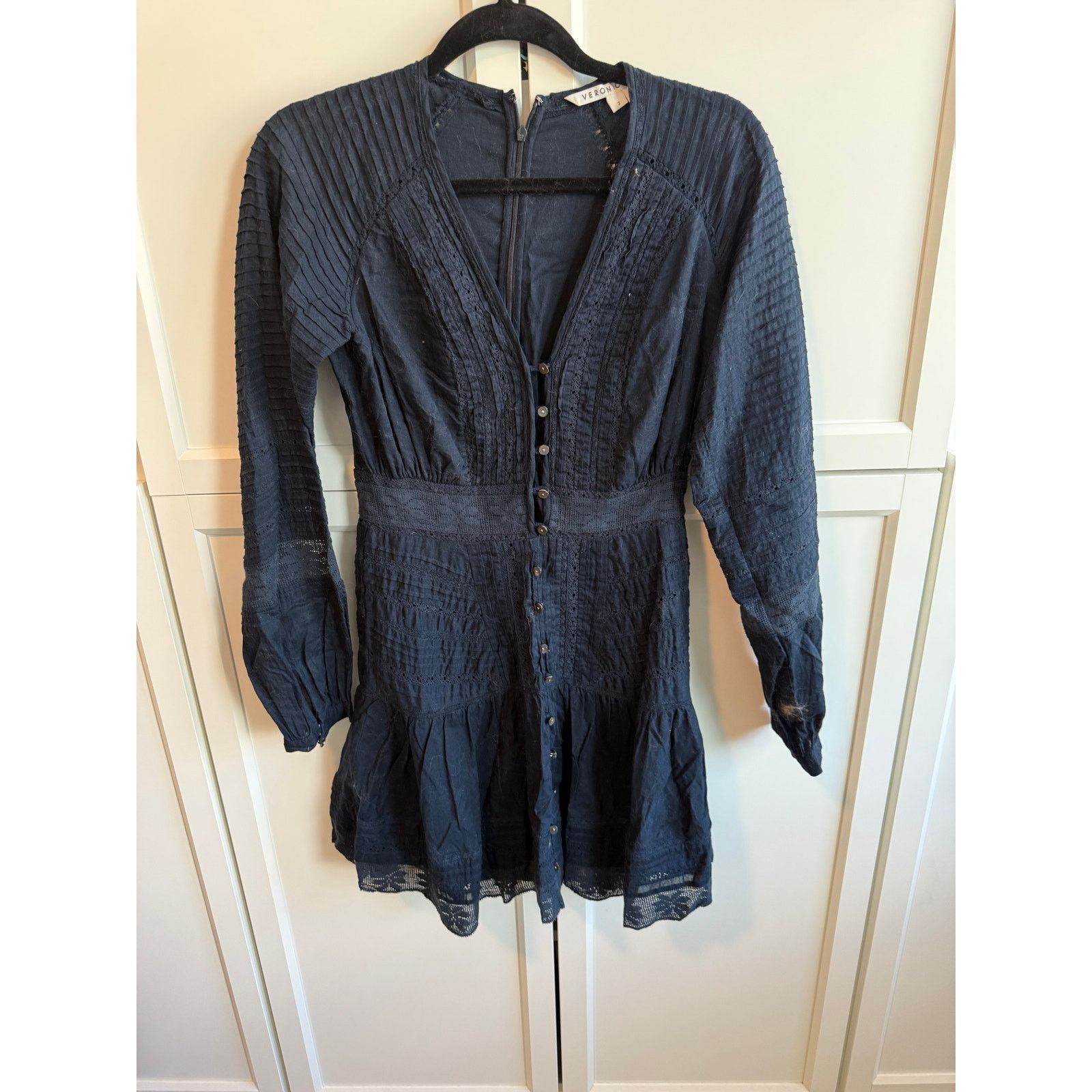 Veronica Beard Veronica Beard Navy Mini Dress Women Long Sleeve 2 - F011 Size XS / US 0-2 / IT 36-38 - 2 Thumbnail