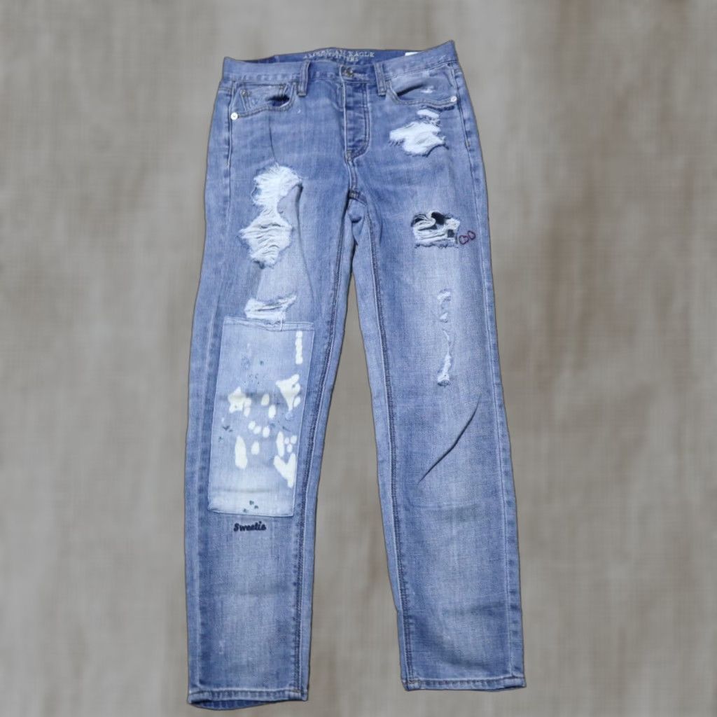 American Eagle Outfitters VINTAGE American Eagle Outfitters Jeans Woman Size 2 Slim Hi-Rise Distressed Patchwork Blue Pants Size 26" / US 2 / IT 38 - 1 Thumbnail