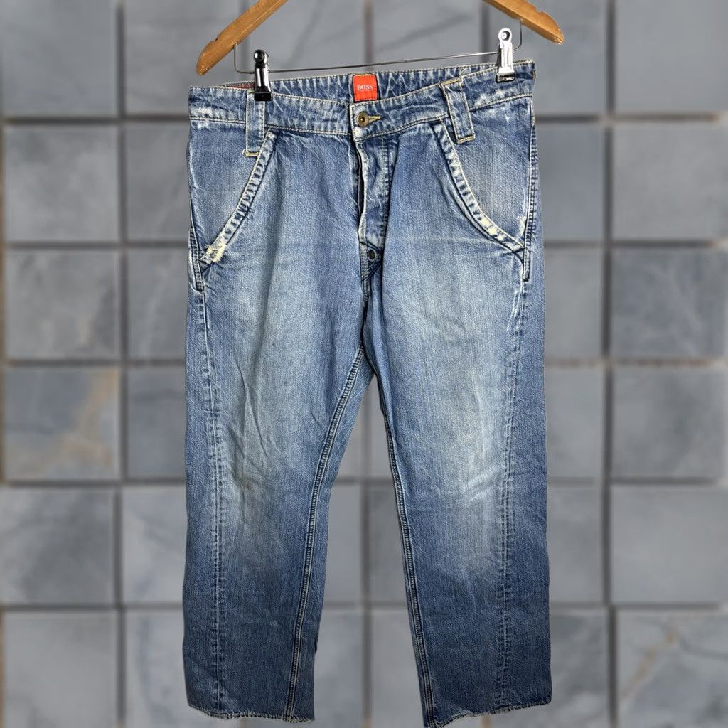 Hugo Boss Boss Hugo Boss Jeans Mens 32x32 Blue Denim Distressed Straight Leg Raw Hem 6469 Size US 32 / EU 48 - 1 Thumbnail
