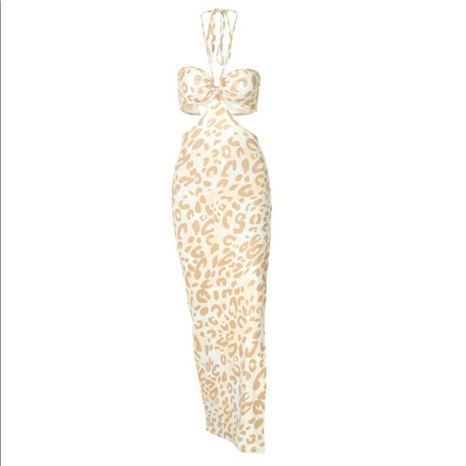 Designer Leopard Cheetah Maxi Dress Bandeau Bodice Size M / US 6-8 / IT 42-44 - 5 Thumbnail