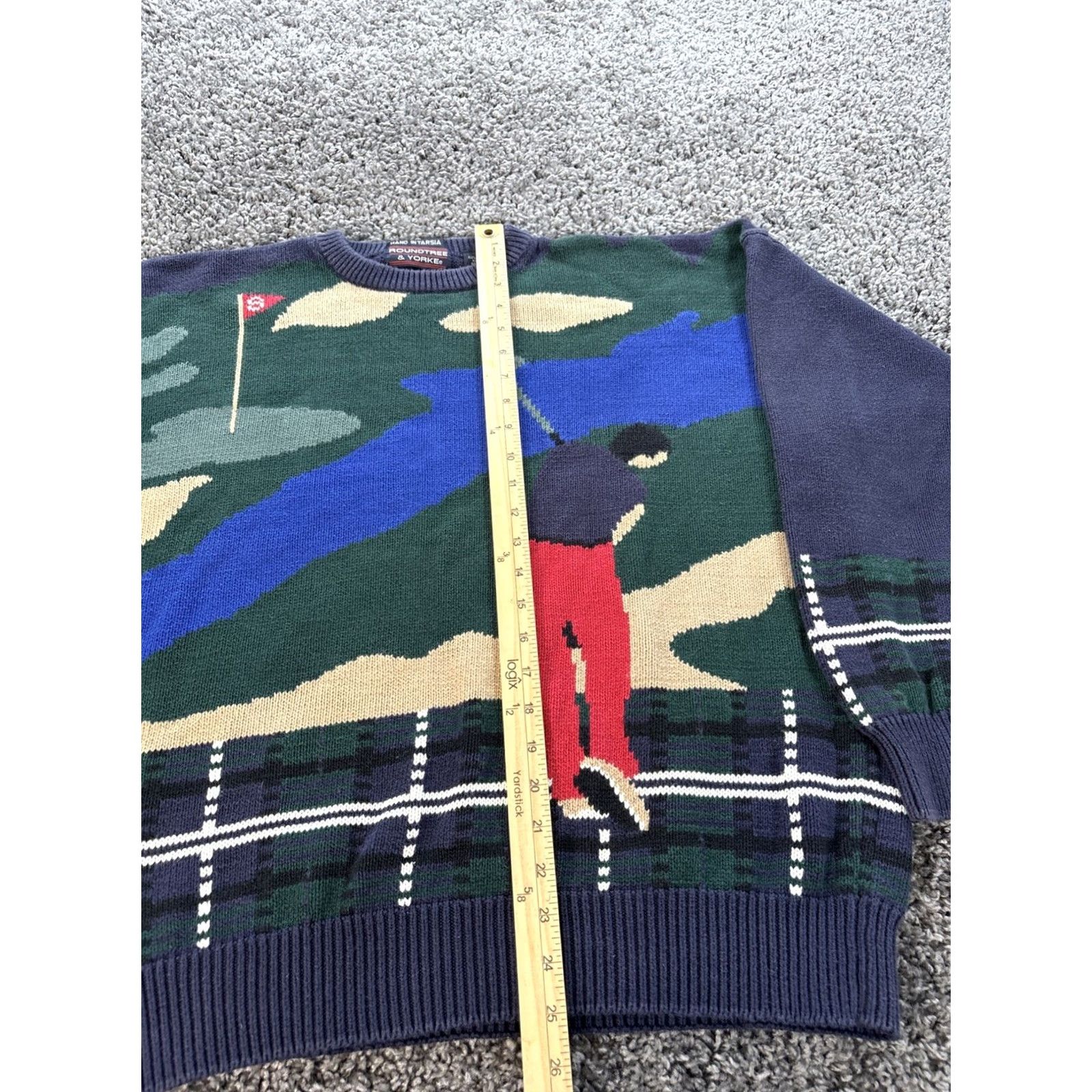 Roundtree & Yorke VINTAGE Roundtree & Yorke Sweater Mens XL Diamond Golf Hand Intarsia Knit Cosby Blue Classic 90s Preppy Knits Pullover Size US XL / EU 56 / 4 - 2 Thumbnail