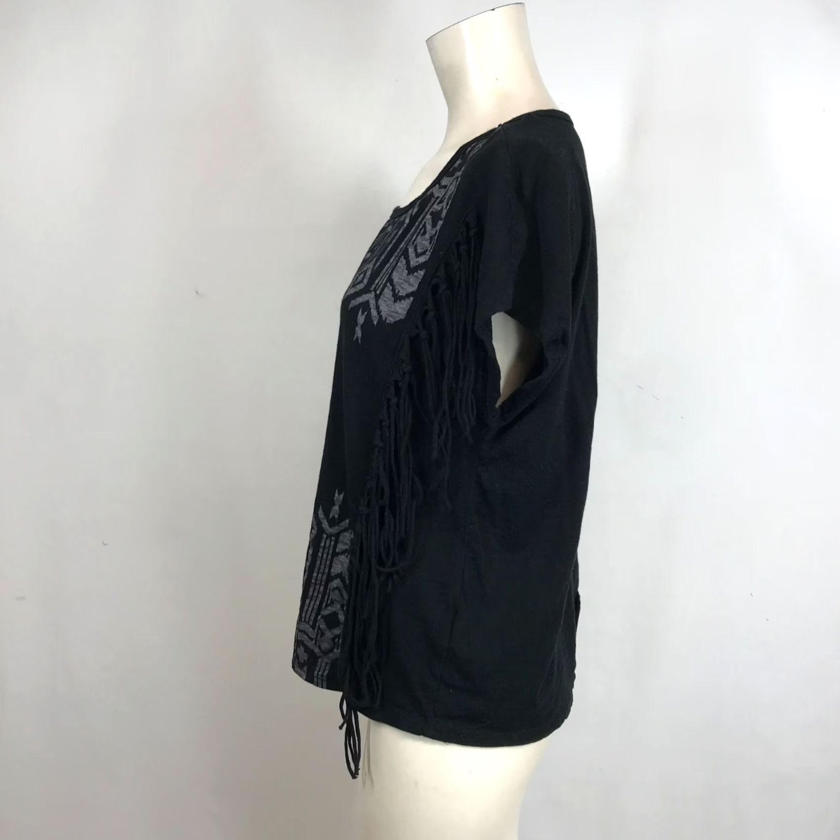 Vintage BONGO Women's Large Black Cotton Aztec Fringe Top Shirt Size L / US 10 / IT 46 - 6 Thumbnail