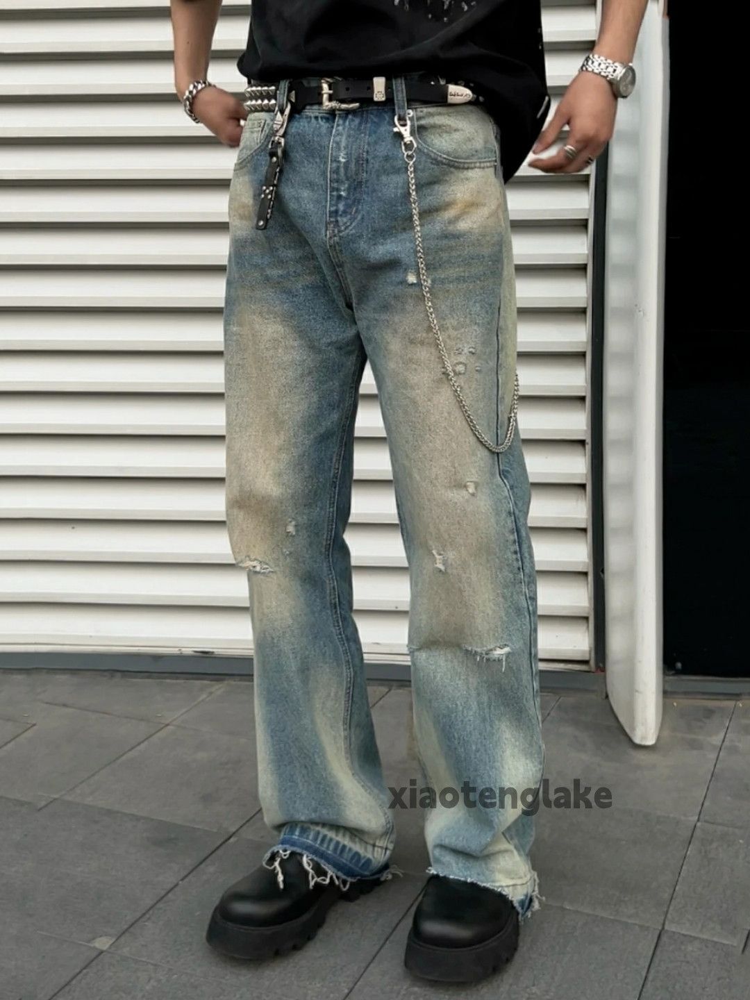 Jean × Vintage washed faded punk grunge rusty stain ripped jeans Size US 32 / EU 48 - 1 Thumbnail