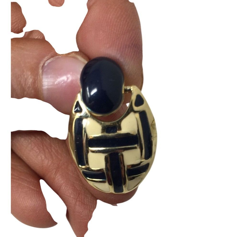 Other Women's Round Gold tone Dangle Earrings with Navy blue and W Size ONE SIZE - 18 Thumbnail