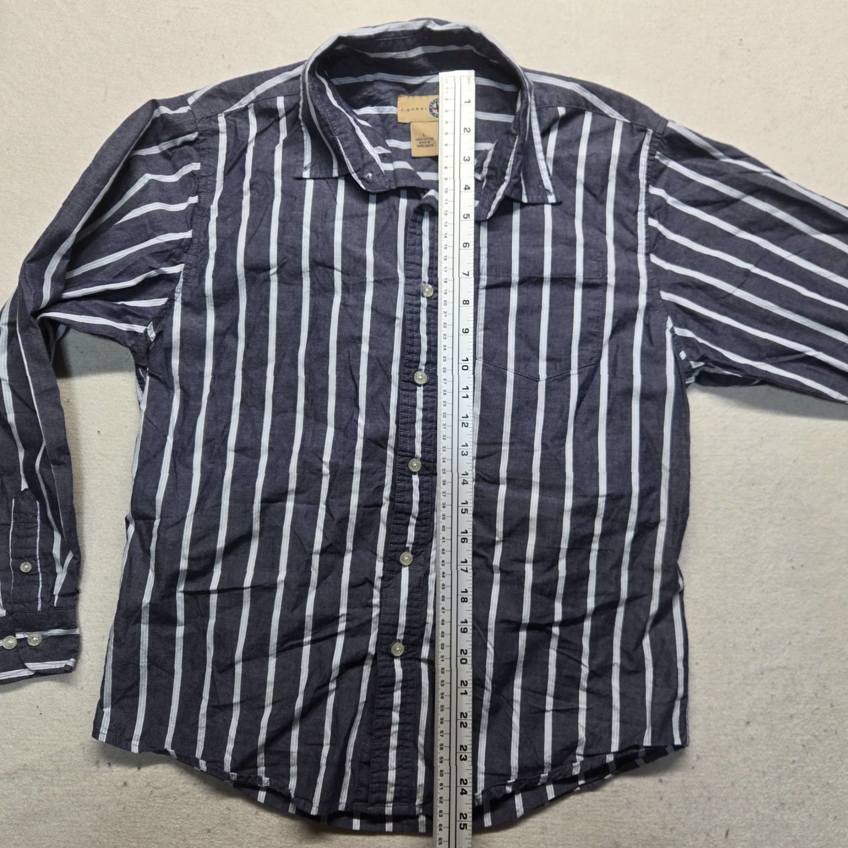 Vintage J. Khaki Gray White Striped Button-Down Up Long Sleeve Shirt Men's L Large Size US L / EU 52-54 / 3 - 6 Thumbnail