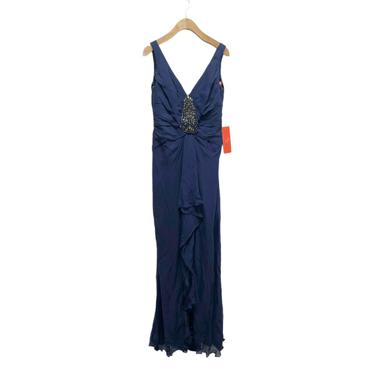 image of NWT Monique Lhuillier Silk Gown Jeweled Beaded Size 4 $698 in Blue, Women's