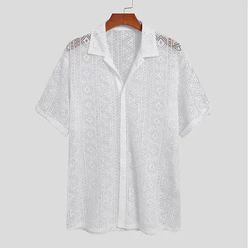 Japanese Brand Mesh See Through Lapel Sexy Short Sleeve streetwear y2k Size US M / EU 48-50 / 2 - 4 Thumbnail