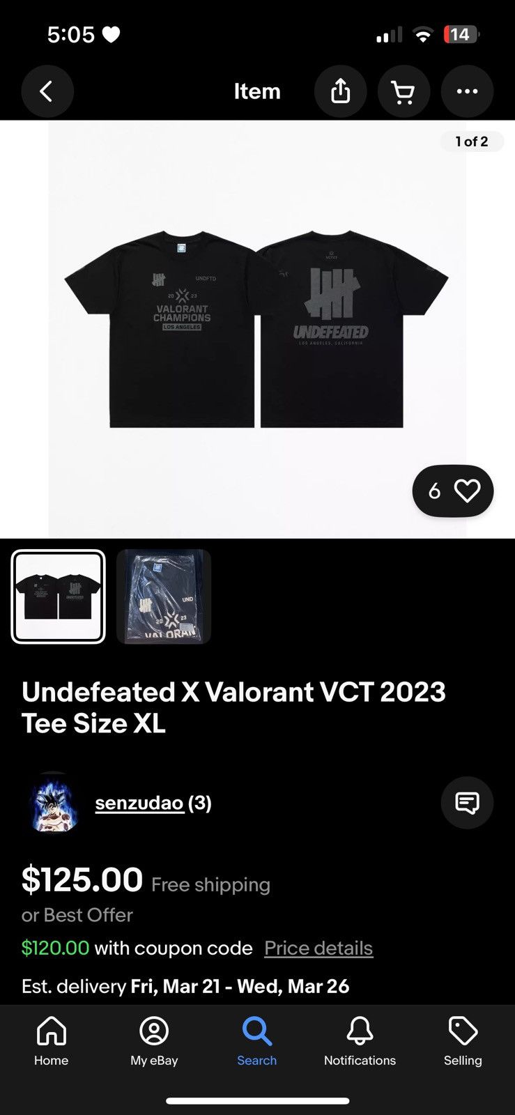 Undefeated Undefeated Valorant Champions 2023 Tee Size US L / EU 52-54 / 3 - 7 Thumbnail