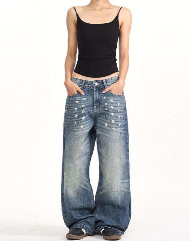 Japanese Brand American Vintage Washed Straight-Leg Jeans with Rivets Size US 32 / EU 48 - 1 Thumbnail