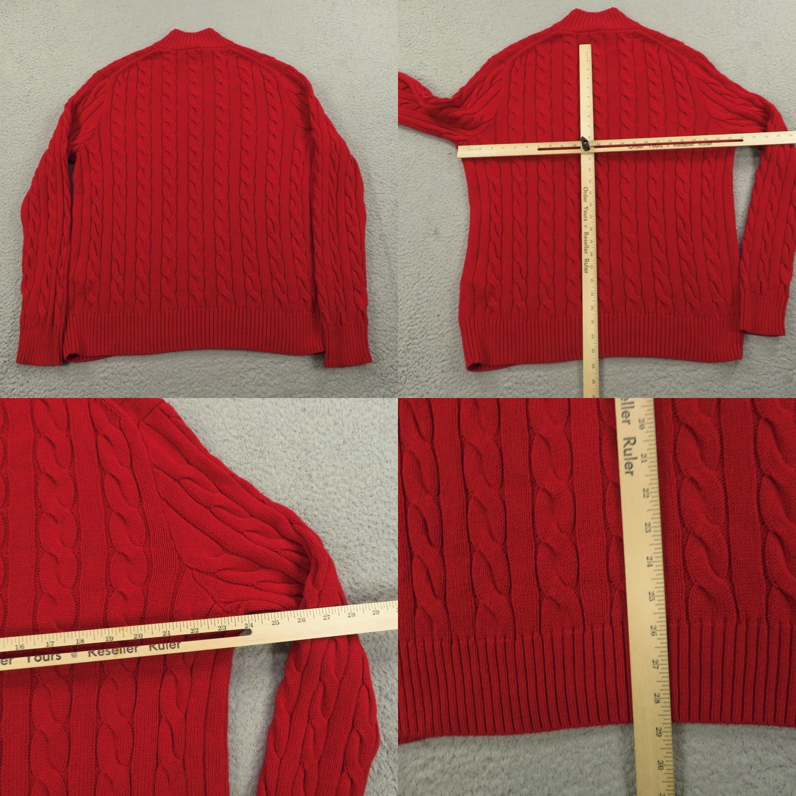Polo Ralph Lauren Sweater Mens Large Red 1/4 Zip Pullover Cableknit Navy Pony