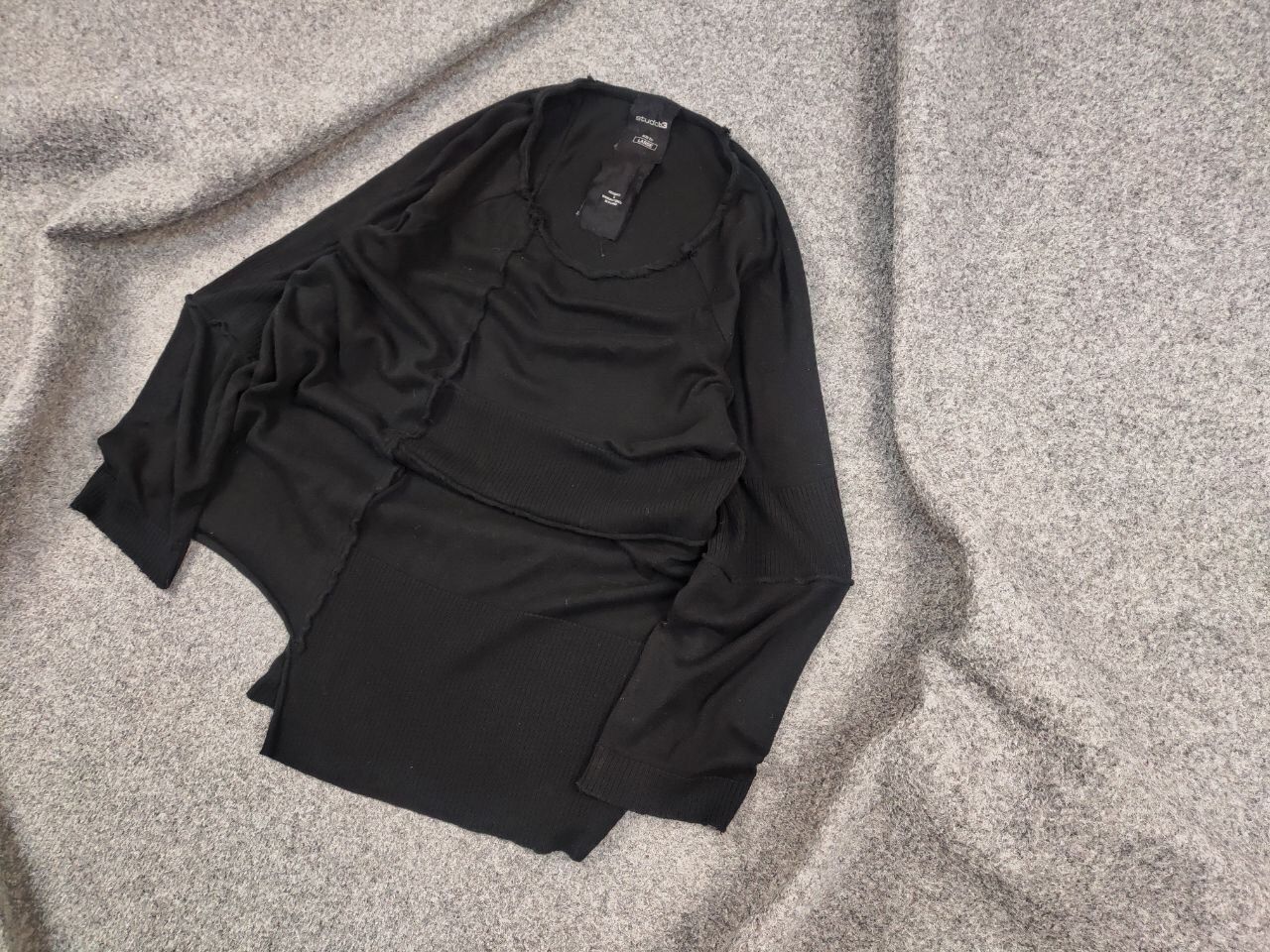 Japanese Brand Studio B3 Design Avant Garde Black Asymmetric Light Sweater Size L / US 10 / IT 46 - 3 Thumbnail