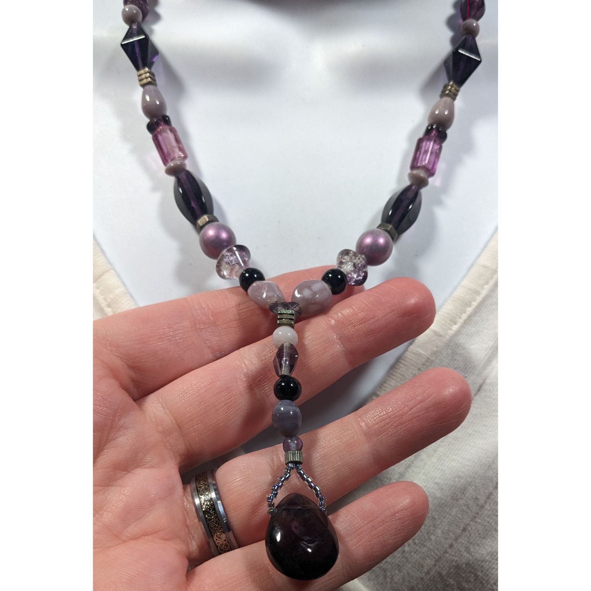 Other Handmade Purple Glass And Stone Y Necklace Size ONE SIZE - 3 Thumbnail