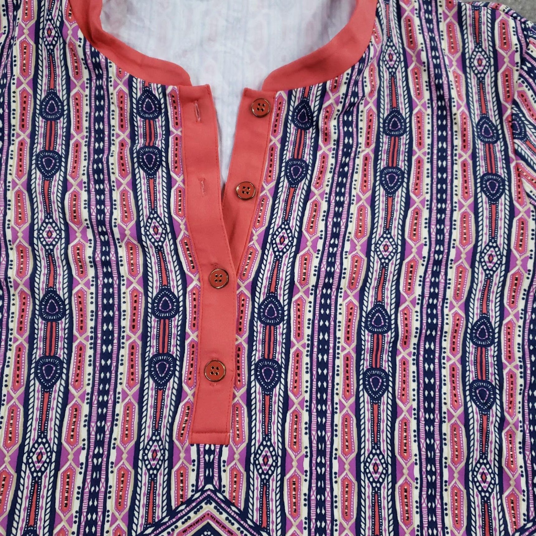 J.McLaughlin J. McLaughlin Tunic Shirt Women Medium Pink Navy Paisley Print 3/4 Sleeve Stretch Blouse Size M / US 6-8 / IT 42-44 - 6 Thumbnail