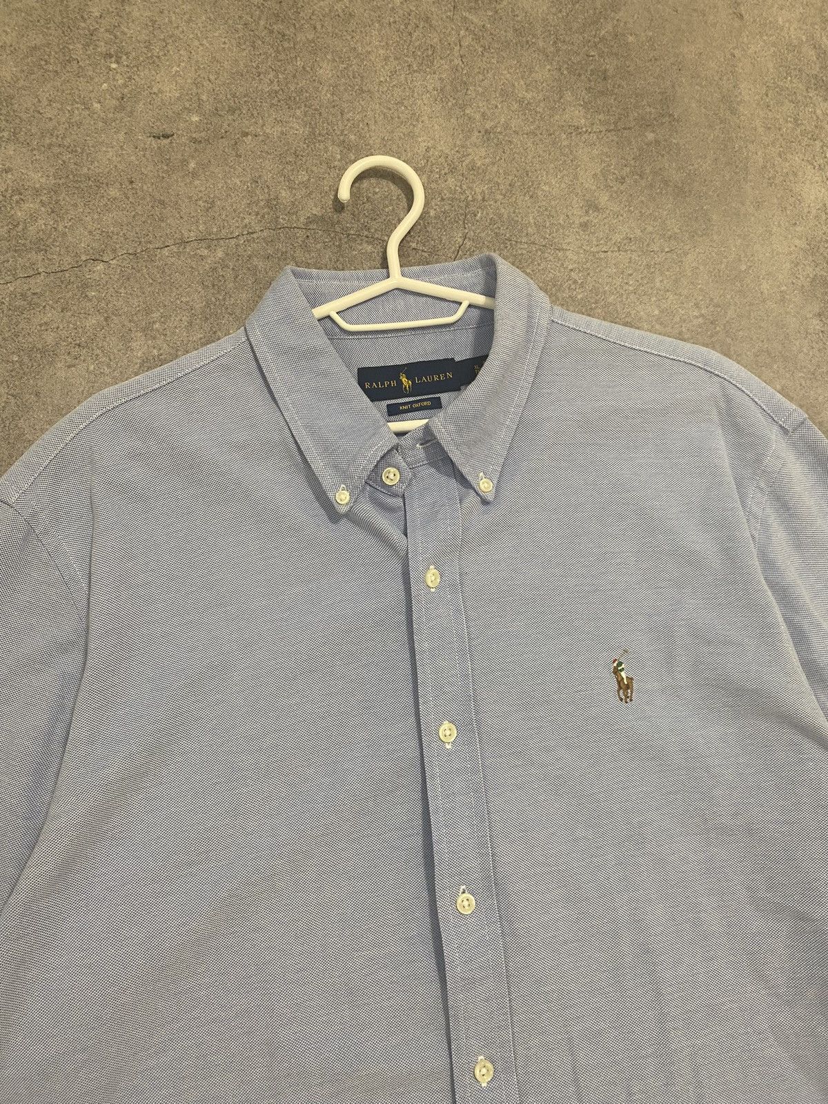 Polo Ralph Lauren × Ralph Lauren × Vintage Polo Ralph Lauren Knit Oxford Blue Shirt Buttons Up Size US XL / EU 56 / 4 - 2 Thumbnail