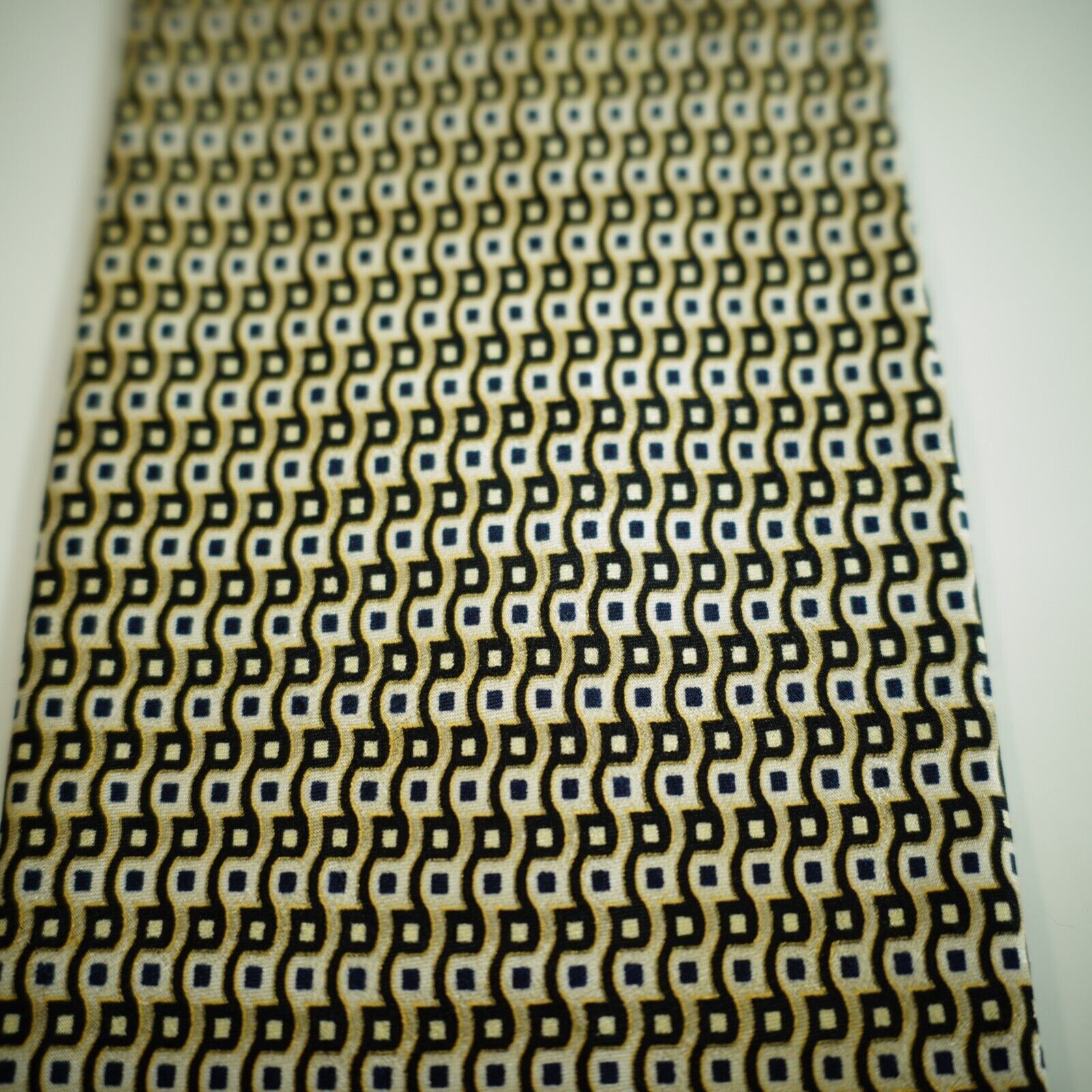 Bergamo New York Bergamo New York Black Tan Geometric Print Wide Silk Tie Size ONE SIZE - 2 Thumbnail