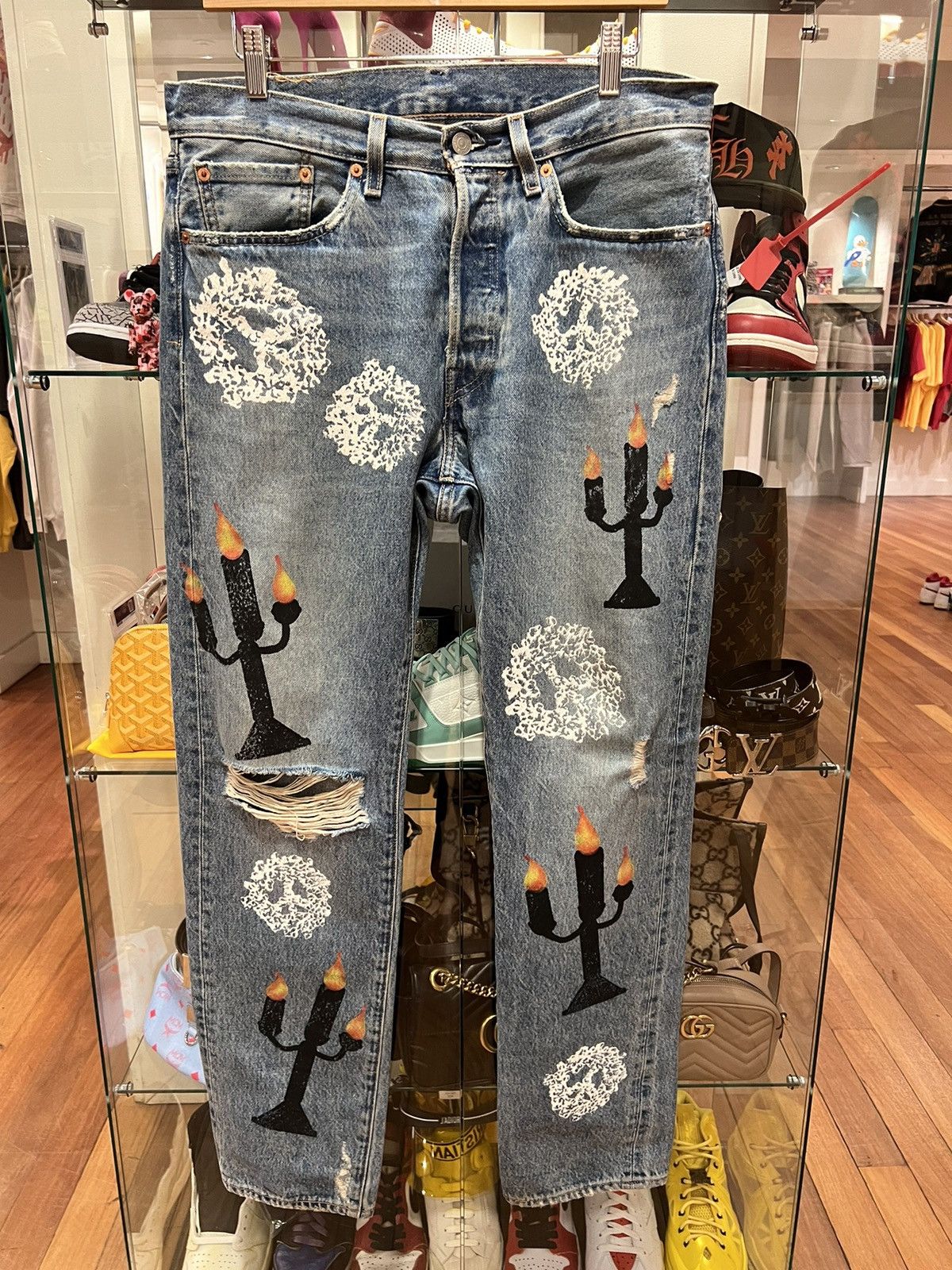 image of Virgil Abloh Denim Tears Levi’S Message In A Tear Jeans in Indigo, Men's (Size 32)
