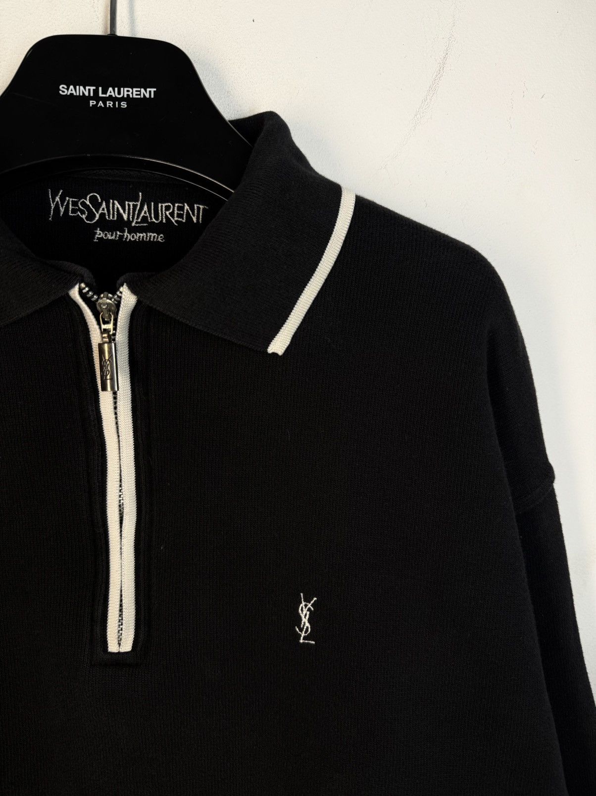 Yves Saint Laurent 90s YSL Sweatshirt 1/4 Quarter Zip Black Vintage Sweater Size US XXL / EU 58 / 5 - 1 Thumbnail