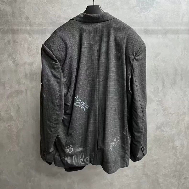 Balenciaga Balenciaga Gray Graffiti Print Single Button Suit Jacket-2 Size US M / EU 48-50 / 2 - 5 Thumbnail