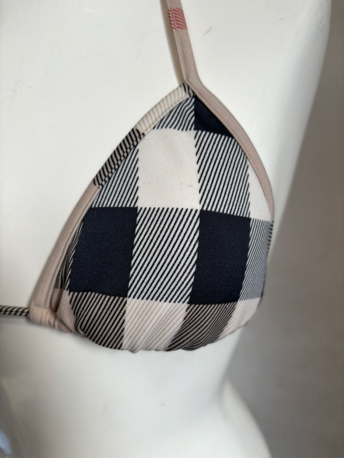 Burberry RARE Nova Check Swimsuit Stripe Trim Triangle Bikini Top Bra Size ONE SIZE - 16 Thumbnail