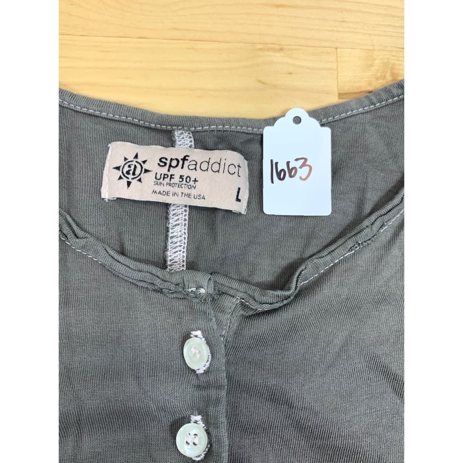 Olive SPF Addict UPF 50 Long Sleeve T Shirt Mens Henley Olive Green L Size US L / EU 52-54 / 3 - 3 Thumbnail