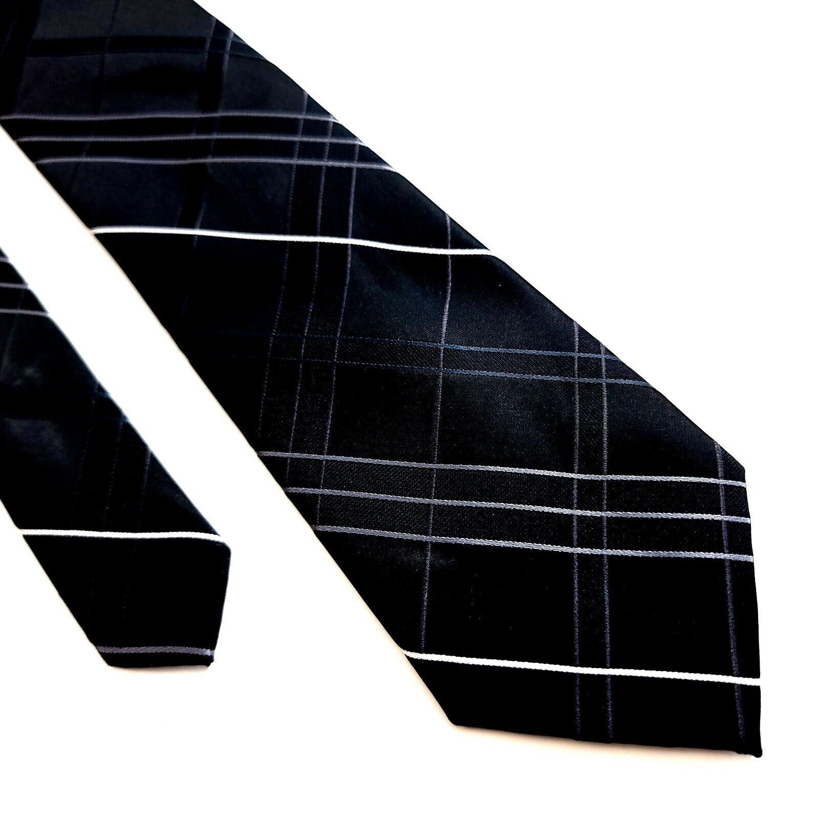 George George Polyester Black White Plaid Tie Size ONE SIZE - 1 Thumbnail