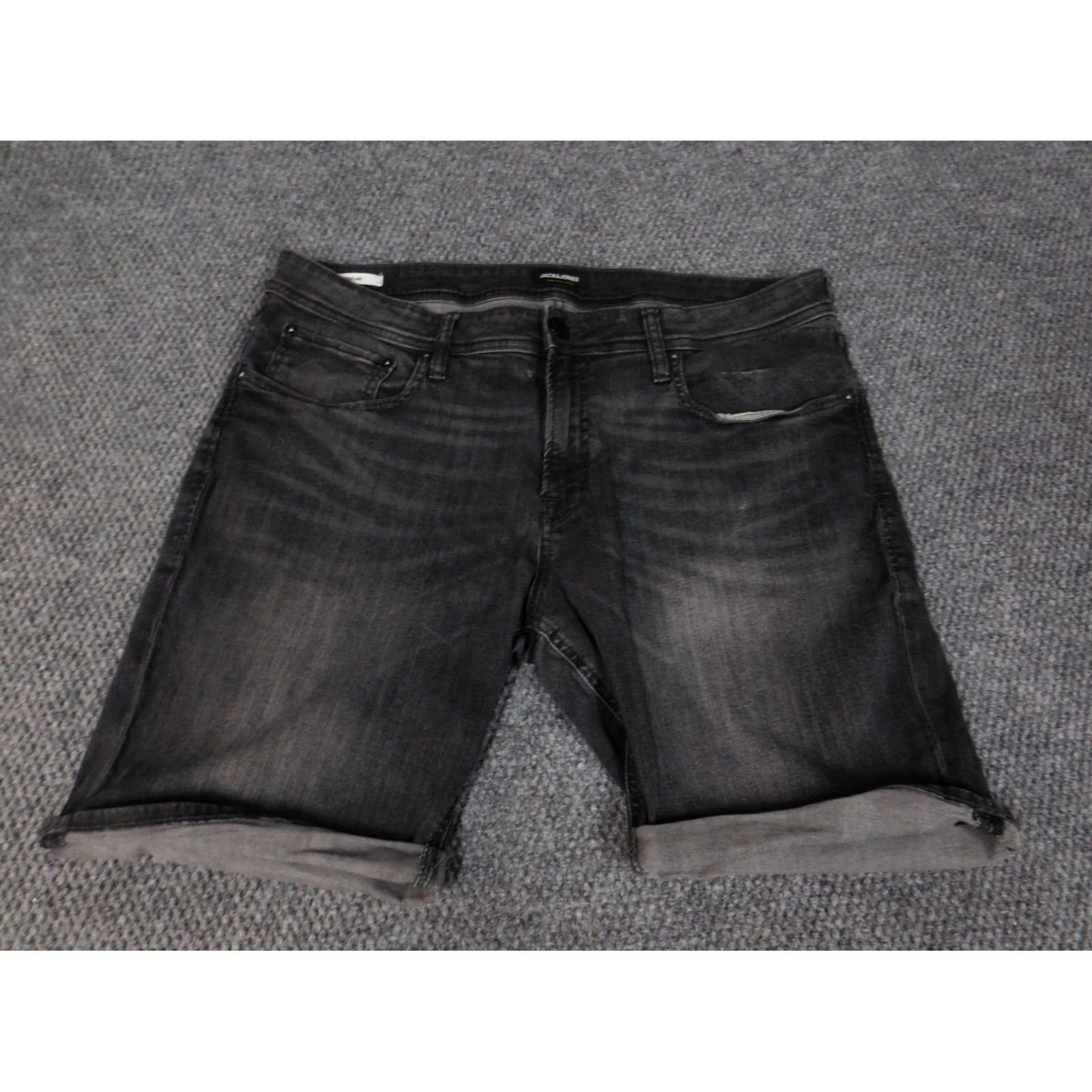 Jack & Jones VINTAGE JACK & JONES Mens Shorts 37 Black Denim Regular Fit 90s Chino Casual Cotton Denim Logo Pockets Boys? Size US 37 - 2 Thumbnail