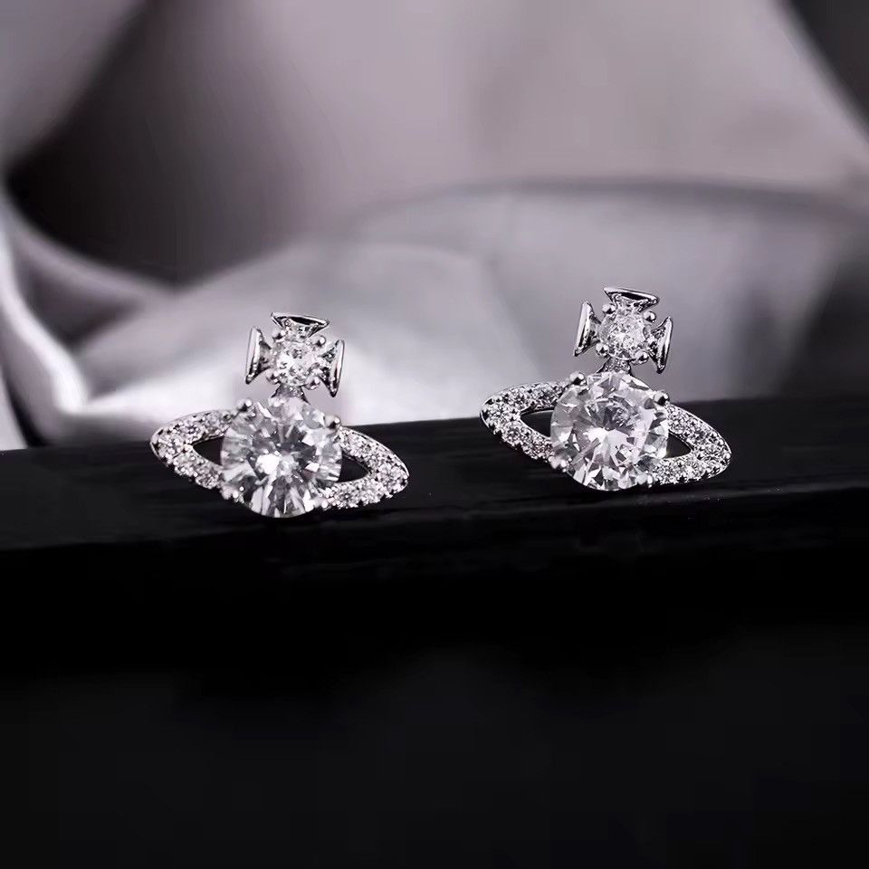 Jewelry Saturn - Shaped Crystal Stud Earrings Sparkling Size ONE SIZE - 1 Thumbnail