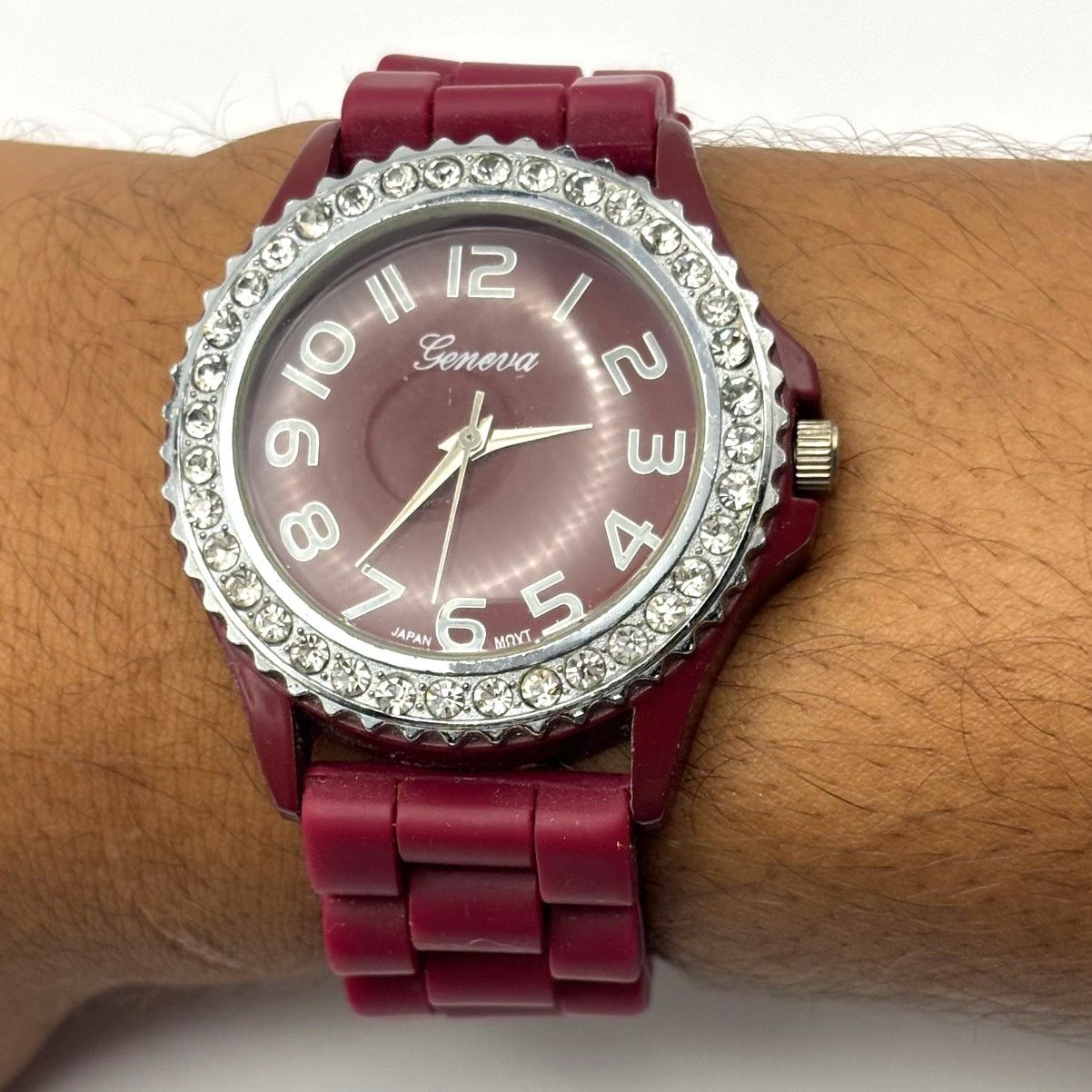 Geneva Silver & Burgundy Men's Watch Size ONE SIZE - 1 Thumbnail