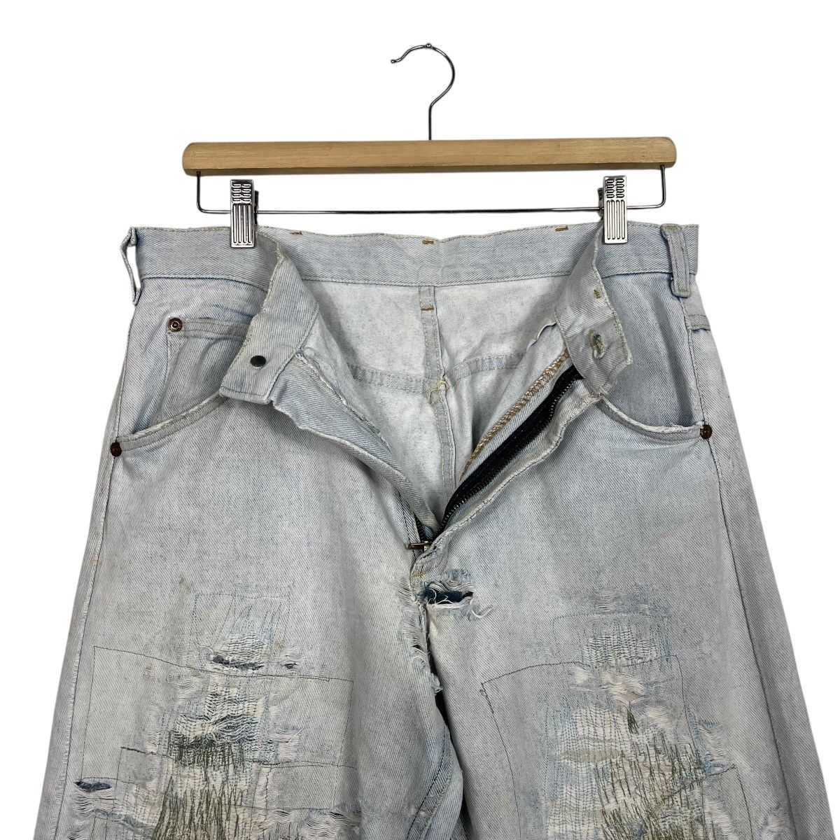 Lee Vintage Lee Sashiko Distressed Workwear Denim Jeans Size US 31 - 17 Thumbnail