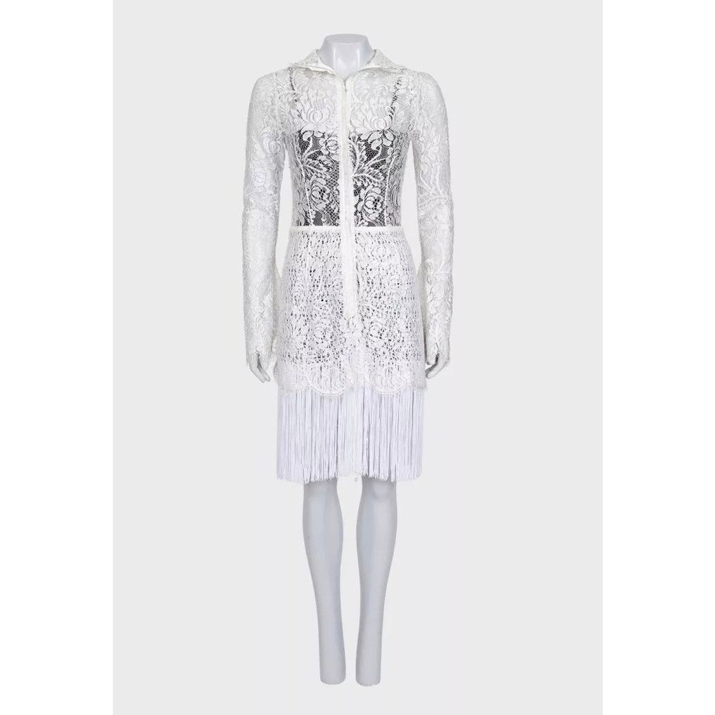 Dolce & Gabbana NWOT Dolce & Gabbana White Lace High Collar Dress IT40 S Size S / US 4 / IT 40 - 1 Thumbnail