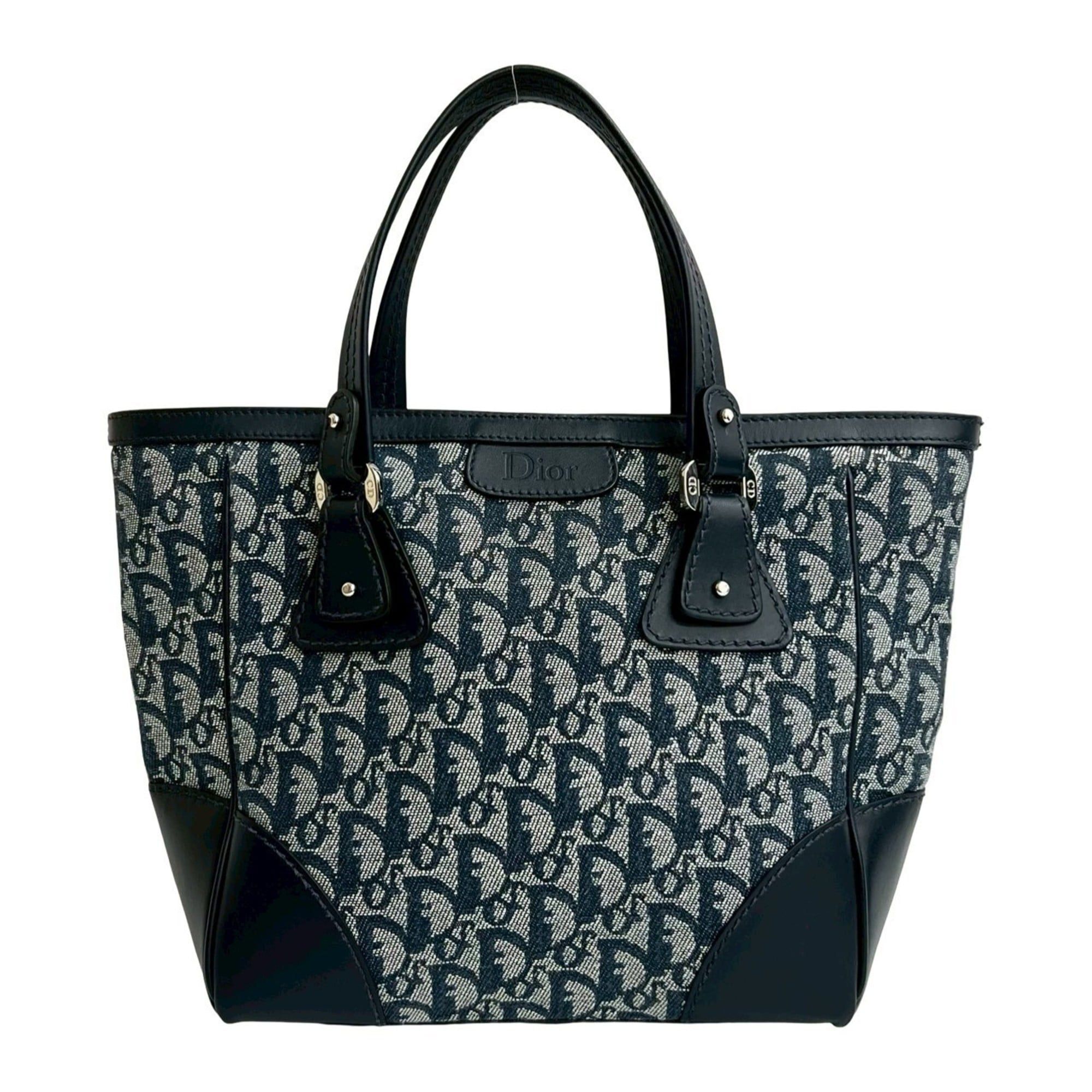 Dior Christian Dior Trotter CD Canvas and Leather Handbag Mini Tote Bag Navy 34728 Size ONE SIZE - 1 Thumbnail
