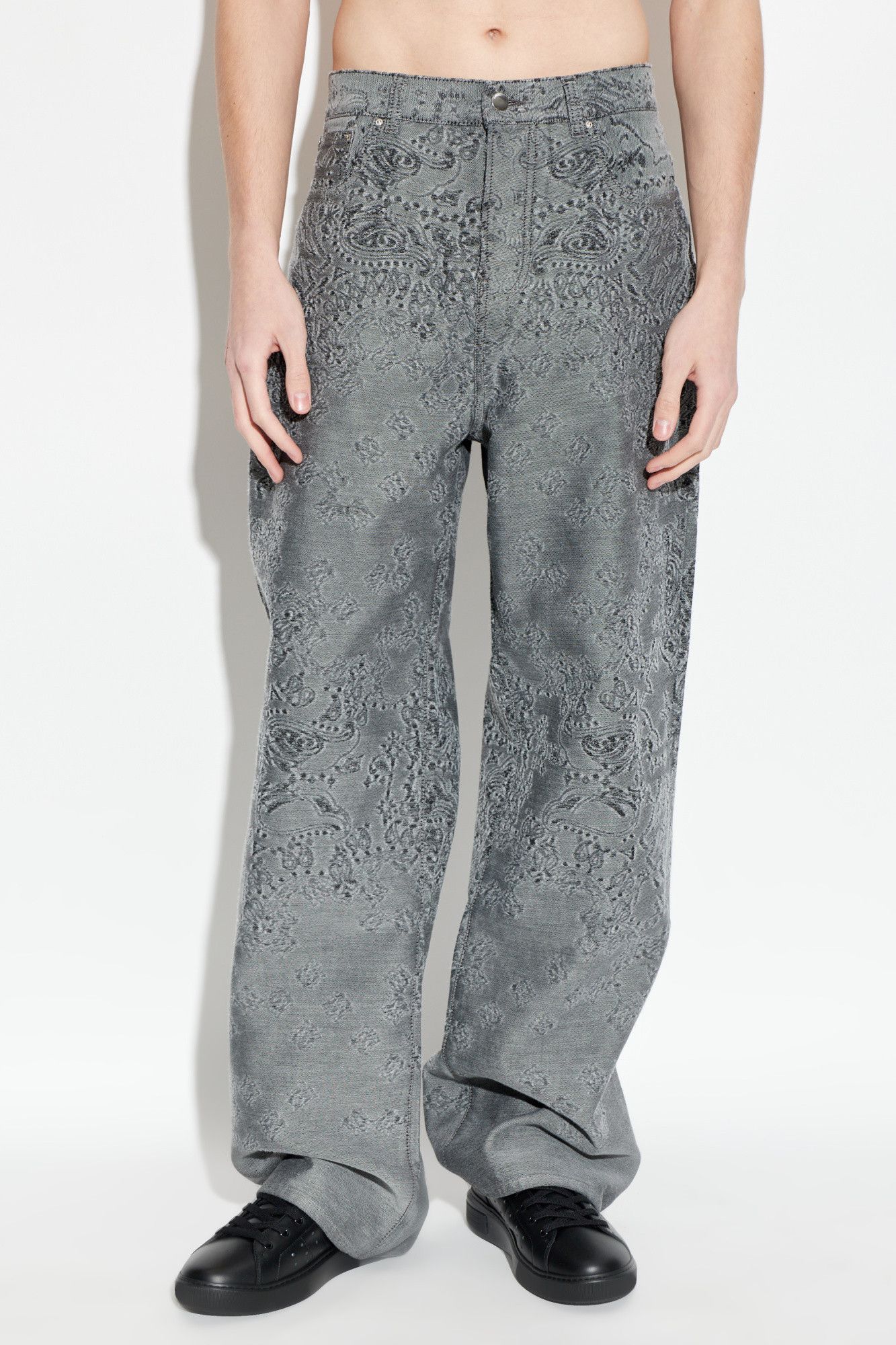 Amiri os11x0526 Paisley Wide-Leg Jeans in Grey Size US 32 / EU 48 - 3 Thumbnail