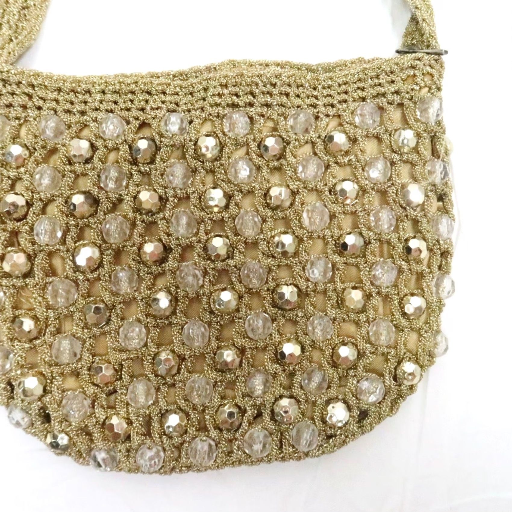 Vintage VINTAGE Walborg Gold Metallic Crochet Knit Beaded Shoulder Bag Purse Small Women Zip Closure 60s Formal Party/Cocktail Beaded Gold Metallic Accent Size ONE SIZE - 2 Thumbnail