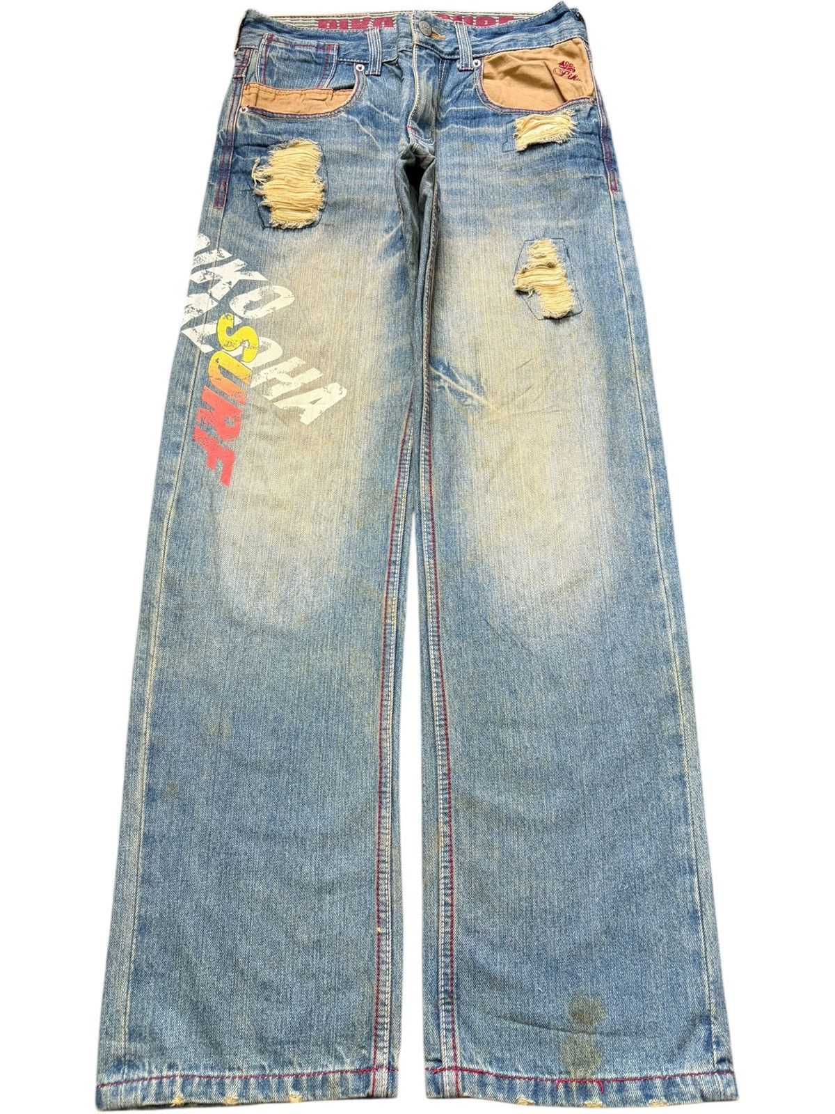 Fubu Vintage Piko Rusty Wash Printed Patch Distress Loose Jeans Size 30" / US 8 / IT 44 - 1 Thumbnail