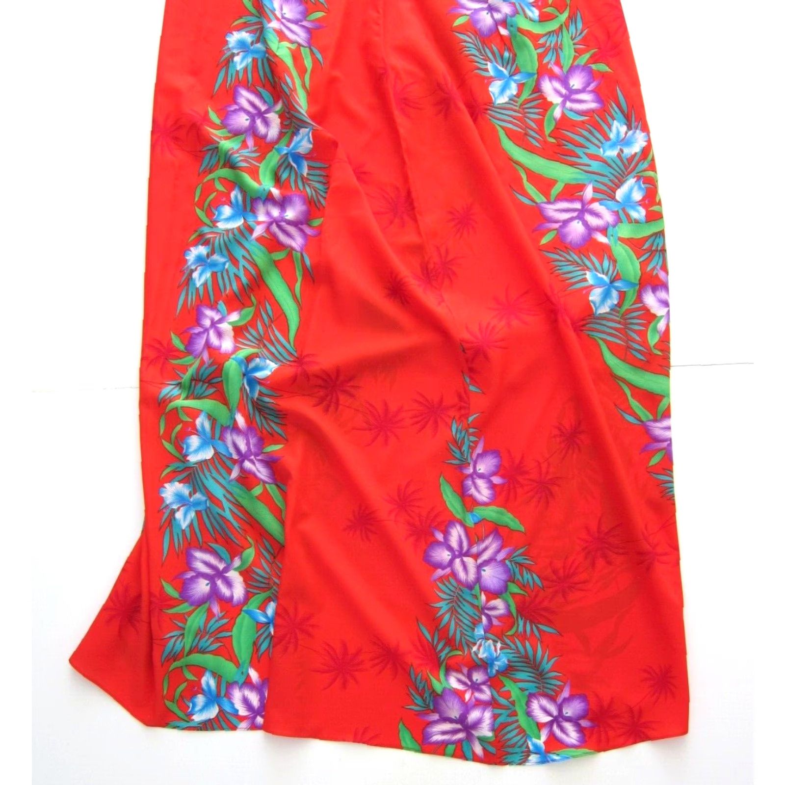 Vintage Vtg Helena's Red Green Purple Hawaiian Floral Long Sarong Wrap Maxi Dress M-L Size M / US 6-8 / IT 42-44 - 7 Thumbnail