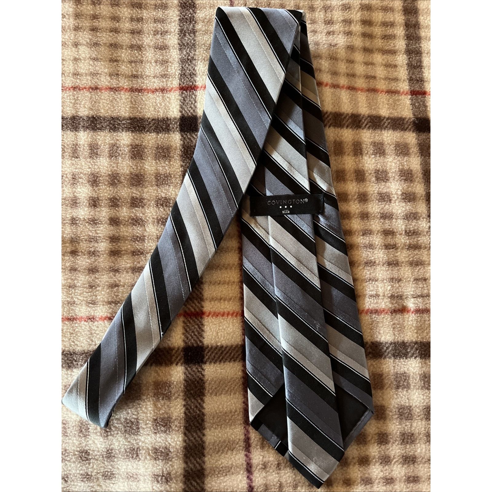 Covington Covington Silk Tie 100% Silk Black Gray Striped Necktie Size ONE SIZE - 3 Thumbnail