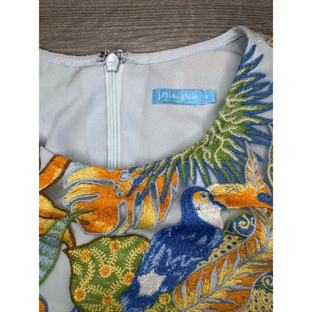 J.McLaughlin Tropical Toucan Embroidered Mini Dress Floral Bird Size 0 Size XS / US 0-2 / IT 36-38 - 4 Thumbnail