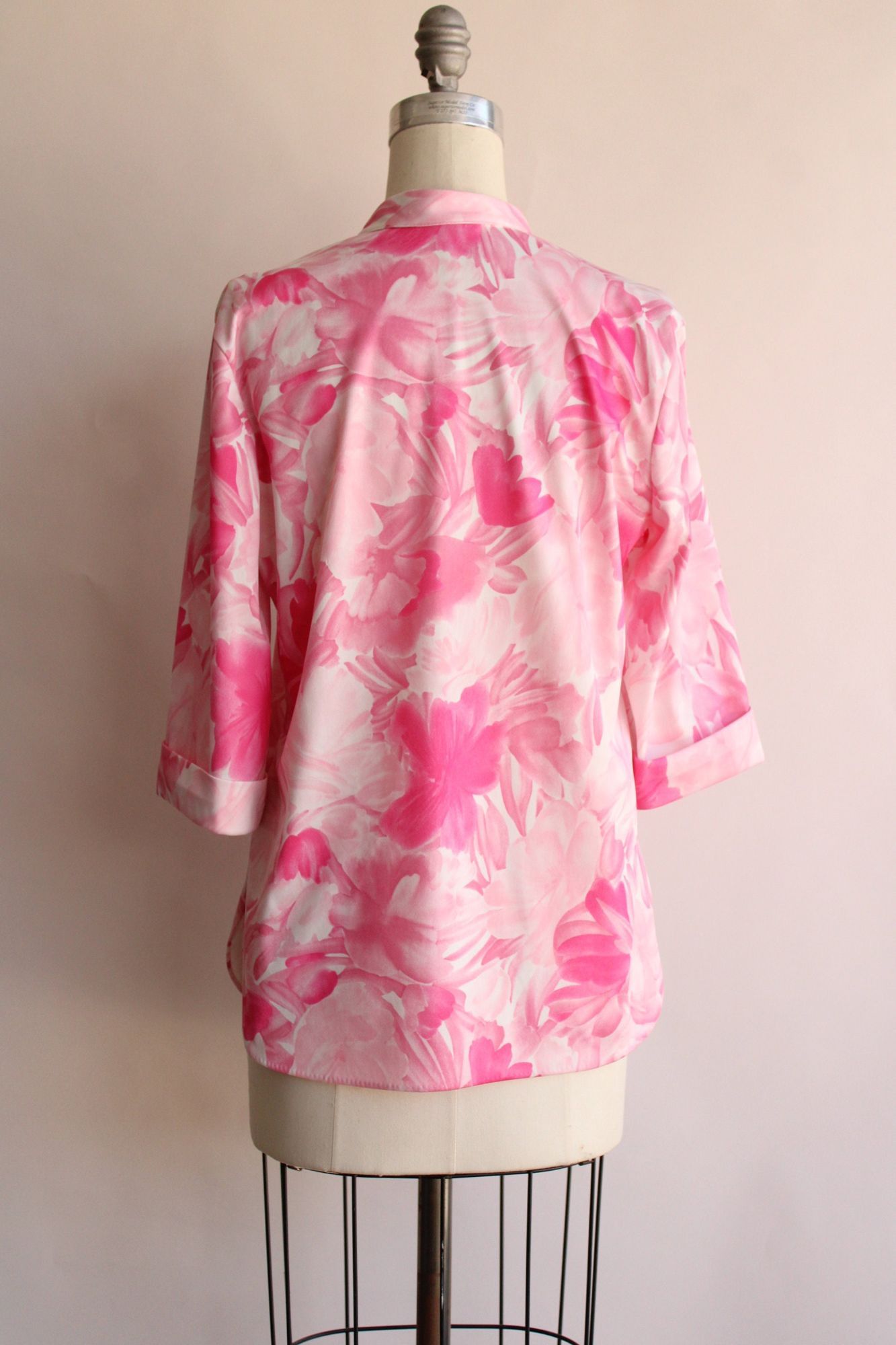 Vintage Vintage 1960s Blouse, Ro-Vel Pink And White Floral Print Nyl Size L / US 10 / IT 46 - 9 Thumbnail